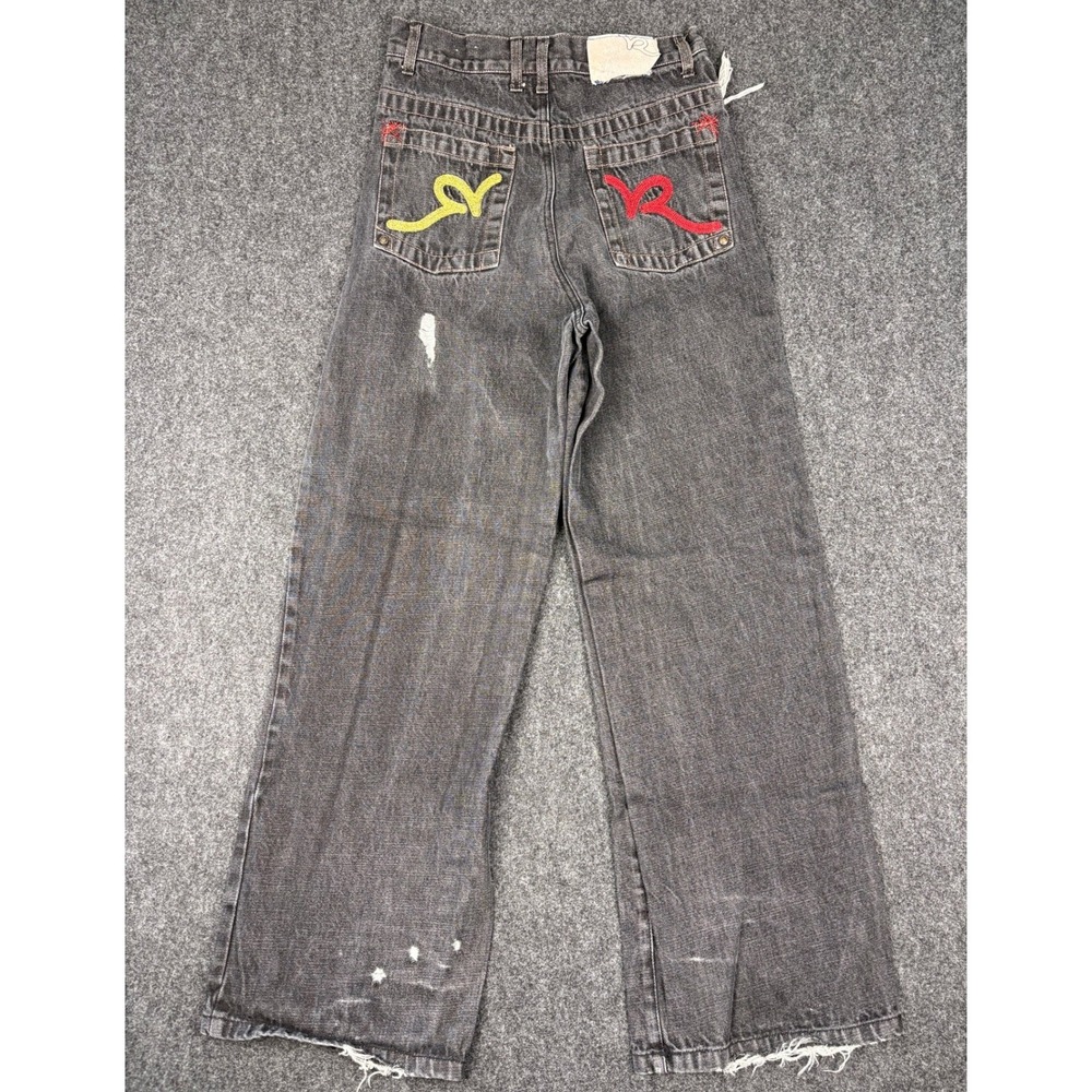 Rocawear Womens Baggy Wide Leg Jeans Size 16 Black Distressed Y2K Embroidered - Picture 2 of 13